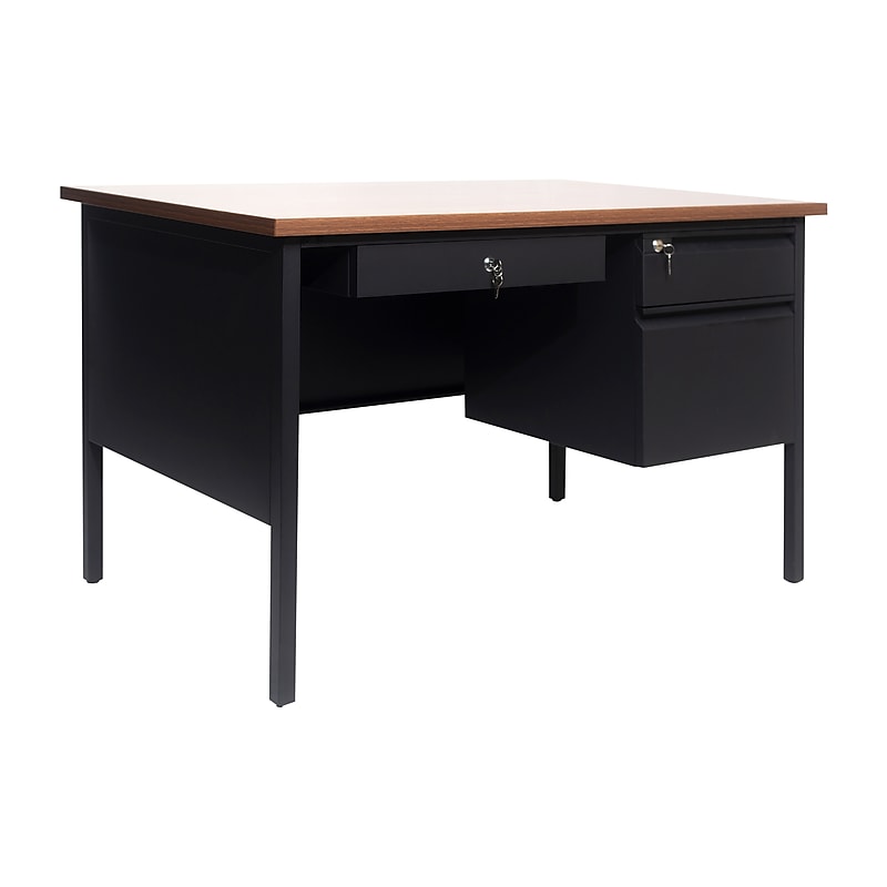 Flash Furniture Cambridge 48"W Single Pedestal Desk, Walnut/Black (GCMBLK173WLN) image 1