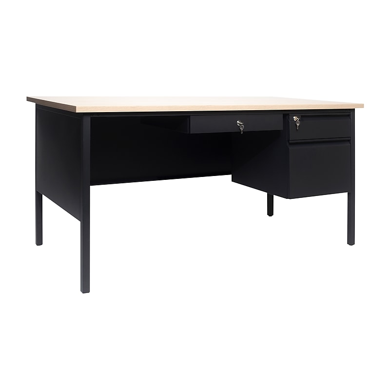 Flash Furniture Cambridge 60"W Single Pedestal Desk, White Oak/Black (GCMBLK175WOK) image 1