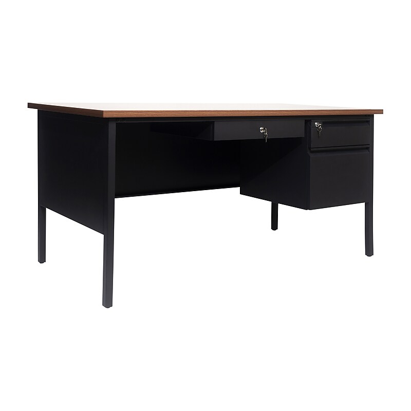 Flash Furniture Cambridge 60"W Single Pedestal Desk, Walnut/Black (GCMBLK175WLN) image 1