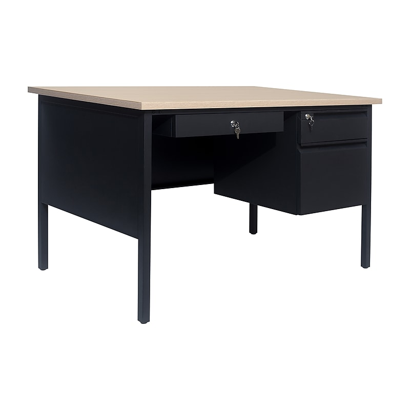 Flash Furniture Cambridge 48"W Single Pedestal Desk, White Oak/Black (GCMBLK173WOK) image 1