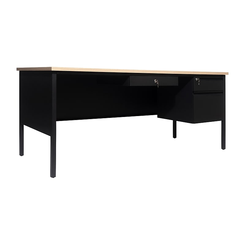 Flash Furniture Cambridge 70"W Single Pedestal Desk, White Oak/Black (GCMBLK177WOK) image 1