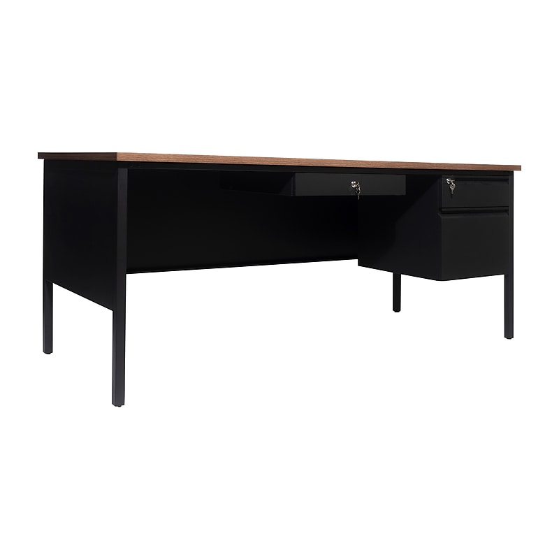 Flash Furniture Cambridge 70"W Single Pedestal Desk, Walnut/Black (GCMBLK177WLN) image 1