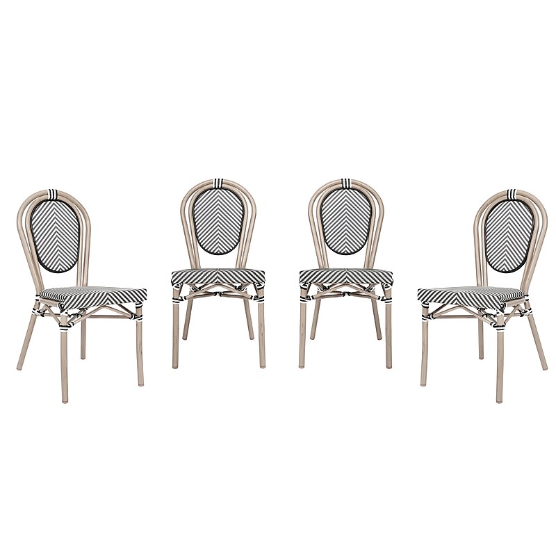 Flash Furniture Marseille Indoor/Outdoor French Bistro Stacking Chair, Black/White/Light Natural, 4/Pack (4SDA6422STXTBWL) image 1
