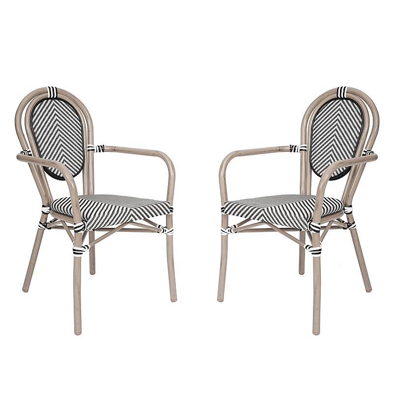 Flash Furniture Marseille Indoor/Outdoor French Bistro Stack Chair w/ Arms, Black/White/Lt Natural, 2/Pack (2SDA6422ATXTBWL) image 1
