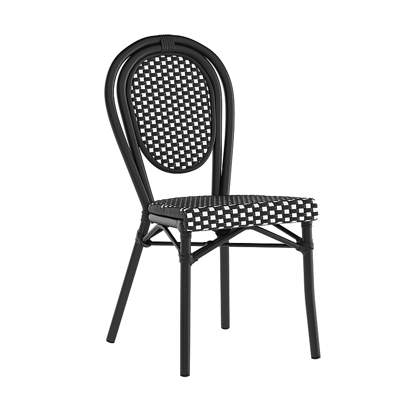 Flash Furniture Lourdes Indoor/Outdoor French Bistro Stacking Chair, Black/White (SDA6422SBKWBK) image 1