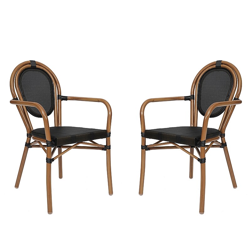 Flash Furniture Marseille Indoor/Outdoor French Bistro Stack Chair with Arms, Black/Natural, 2/Pack (2SDA6422ATXTBKN) image 1