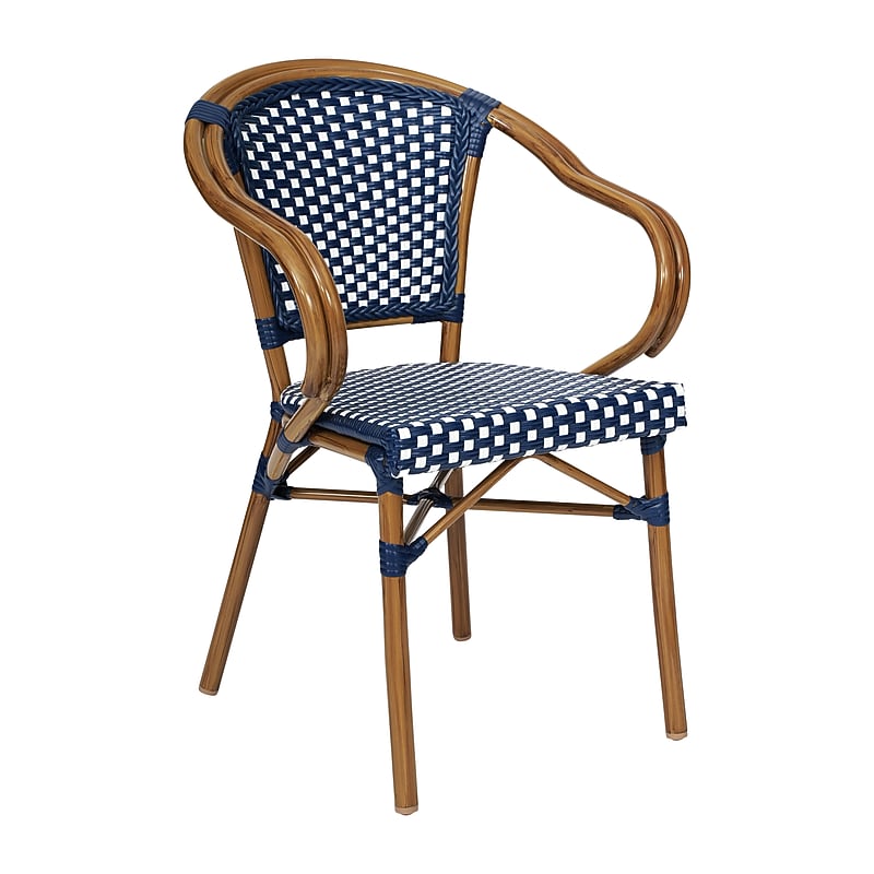 Flash Furniture Bordeaux Indoor/Outdoor French Bistro Stacking Chair with Arms, Navy/White/Natural (SDAS642142NVWN) image 1