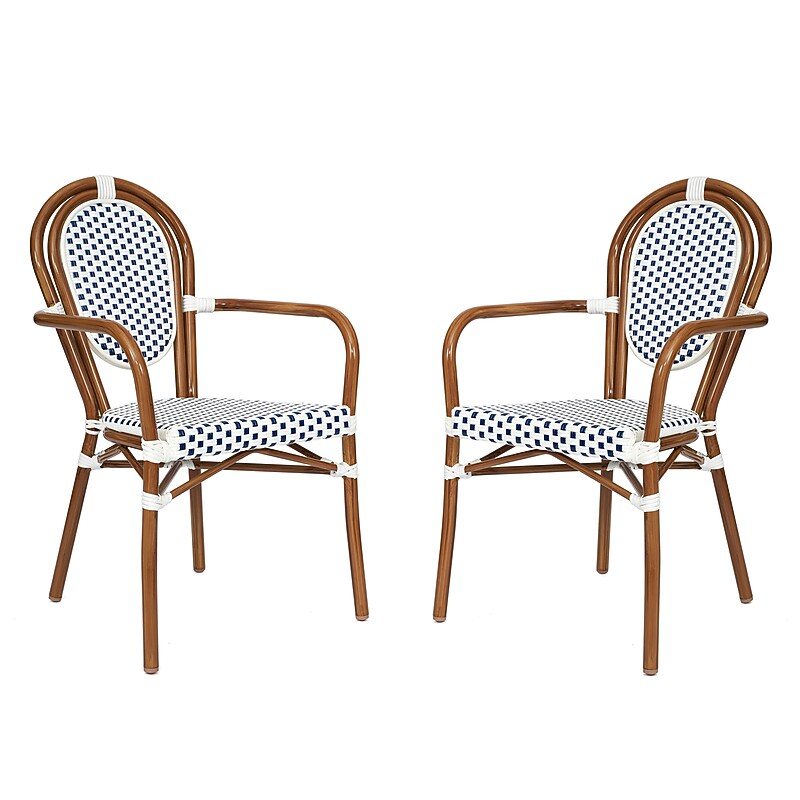 Flash Furniture Lourdes Indoor/Outdoor French Bistro Stack Chair with Arms, White/Navy/Natural, 2/Pack (2SDA6422AWNVN) image 1