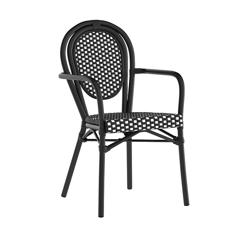 Flash Furniture Lourdes Indoor/Outdoor French Bistro Stack Chair with Arms, Black/White (SDA6422ABKWBK) image 1