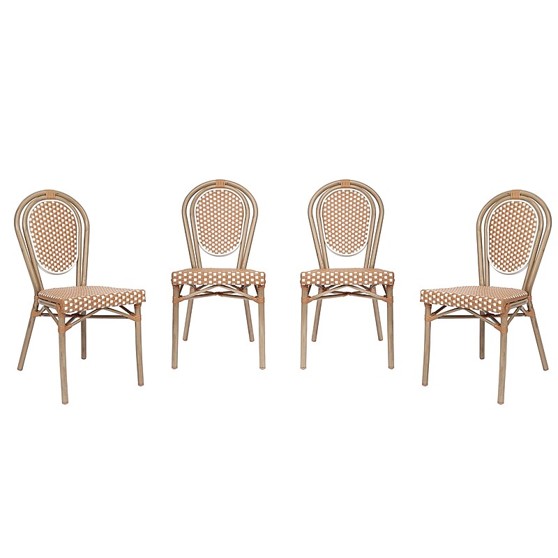 Flash Furniture Lourdes Indoor/Outdoor French Bistro Stacking Chair, Natural/White/Light Natural, 4/Pack (4SDA6422SNWLTN) image 1