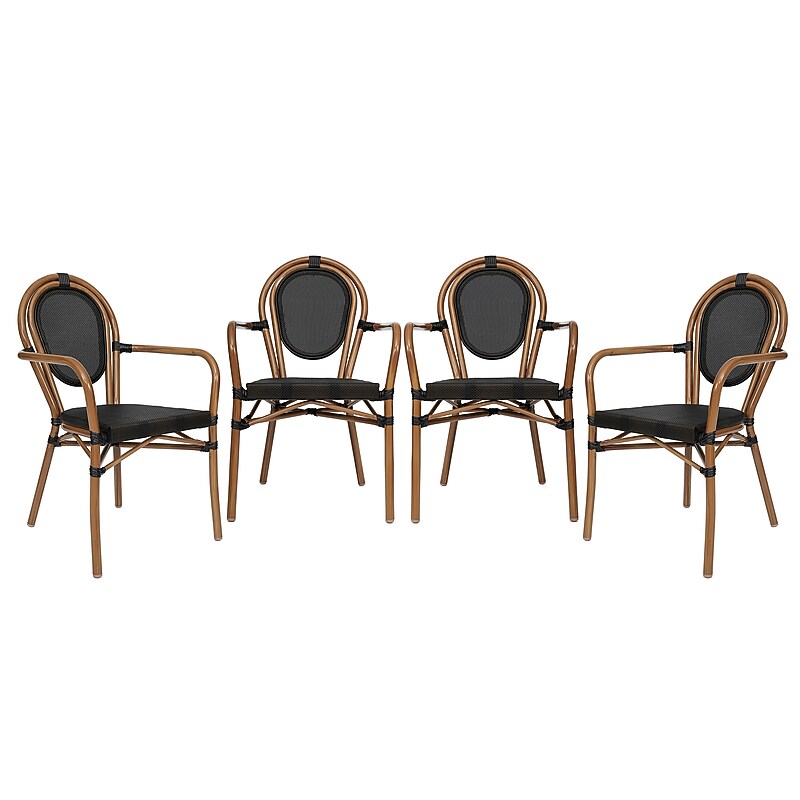 Flash Furniture Marseille Indoor/Outdoor French Bistro Stack Chair with Arms, Black/Natural, 4/Pack (4SDA6422ATXTBKN) image 1