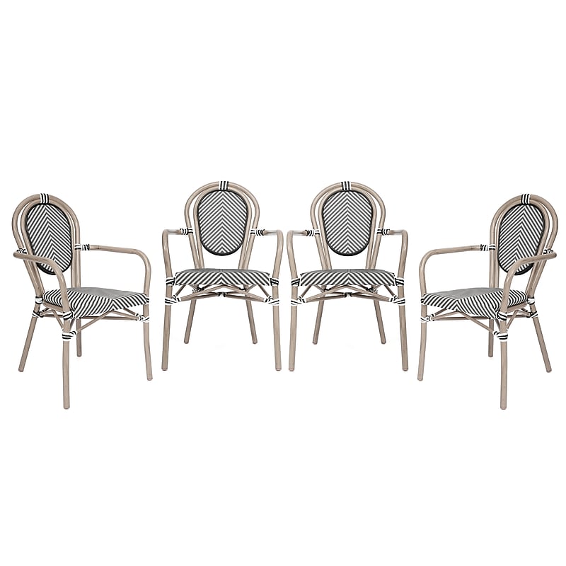Flash Furniture Marseille Indoor/Outdoor French Bistro Stack Chair w Arms, Black/White/Lt Natural, 4/Pack (4SDA6422ATXTBWL) image 1