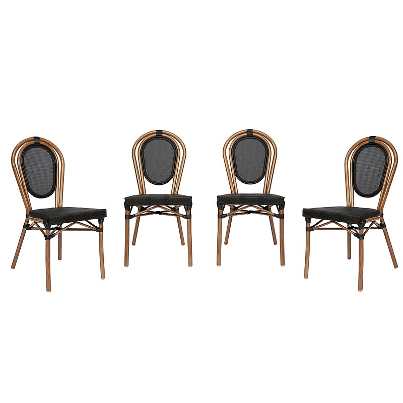 Flash Furniture Marseille Indoor/Outdoor French Bistro Stacking Chair, Black/Natural, 4/Pack (4SDA6422STXTBKN) image 1