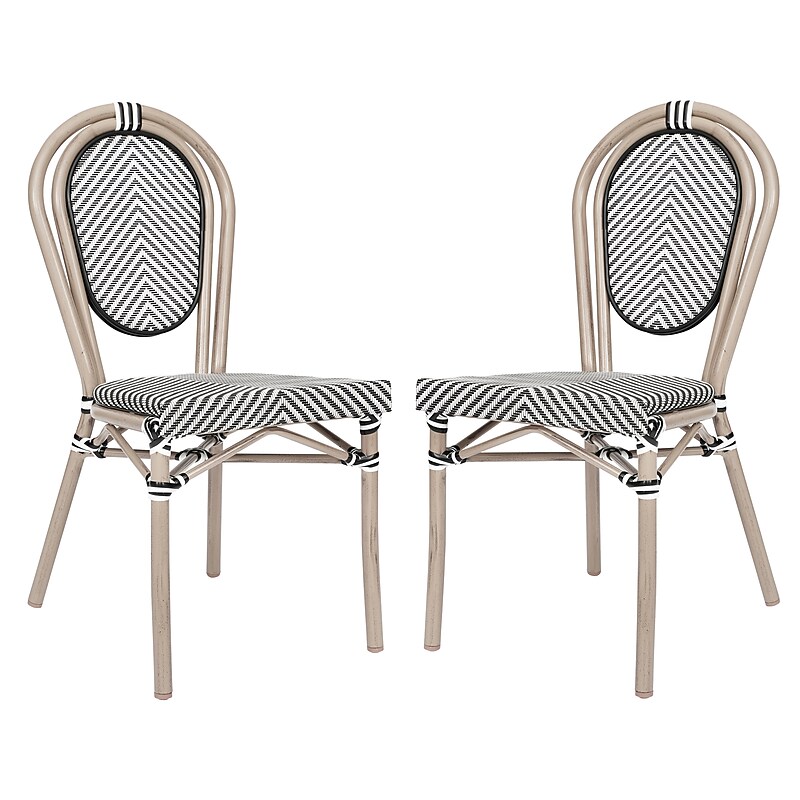 Flash Furniture Marseille Indoor/Outdoor French Bistro Stacking Chair, Black/White/Light Natural, 2/Pack (2SDA6422STXTBWL) image 1