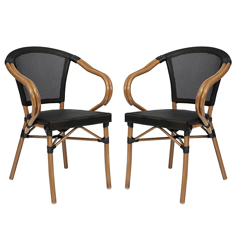 Flash Furniture Marseille Indoor/Outdoor French Bistro Stacking Chair with Arms, Black/Natural, 2/Pack (2SDAS64218BKN) image 1