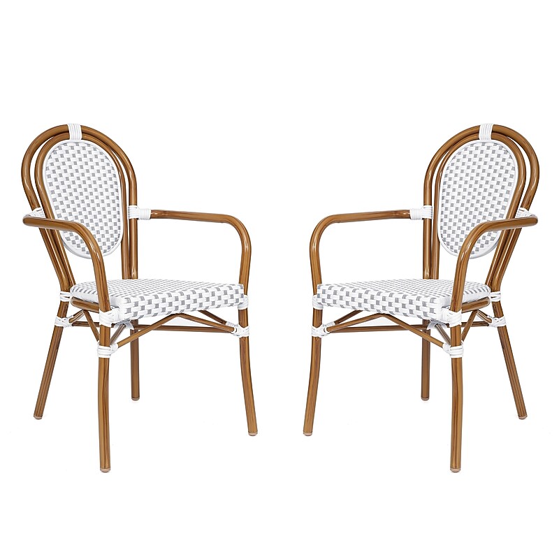 Flash Furniture Lourdes Indoor/Outdoor French Bistro Stack Chair with Arms, White/Gray/Natural, 2/Pack (2SDA6422AWGYN) image 1