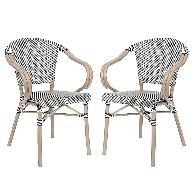 Flash Furniture Marseille Indoor/Outdoor French Bistro Stacking Chair w/ Arms, Black/White/Lt Natural, 2/Pack (2SDAS64218BKWLT) image 1