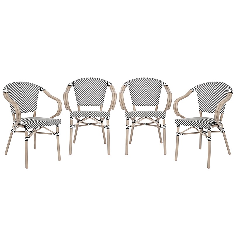 Flash Furniture Marseille Indoor/Outdoor French Bistro Stacking Chair w/ Arms, Black/White/Lt Natural, 4/Pack (4SDAS64218BKWLT) image 1