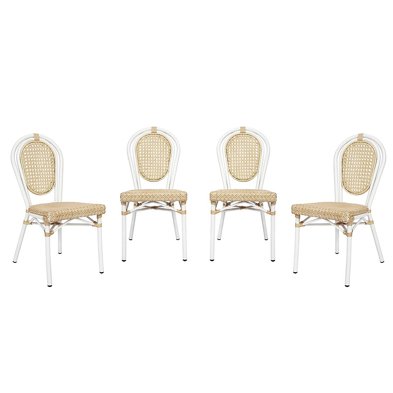 Flash Furniture Cannes Indoor/Outdoor French Bistro Stacking Chair, Natural/White, 4/Pack (4SDA642111NW) image 1