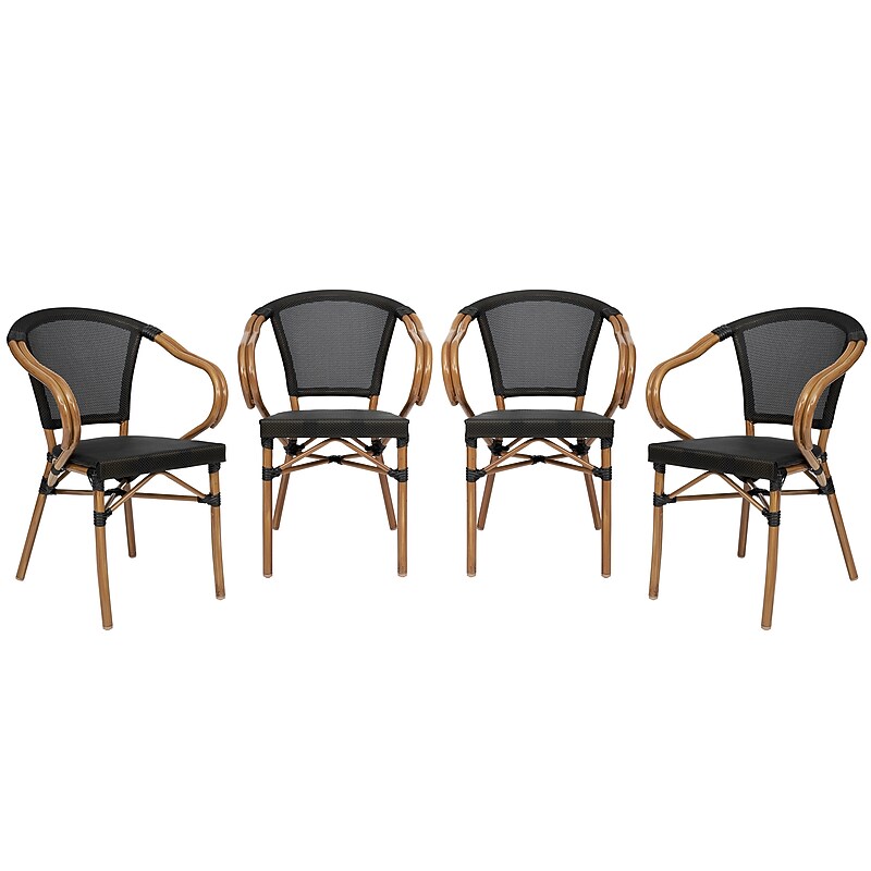 Flash Furniture Marseille Indoor/Outdoor French Bistro Stacking Chair with Arms, Black/Natural, 4/Pack (4SDAS64218BKN) image 1