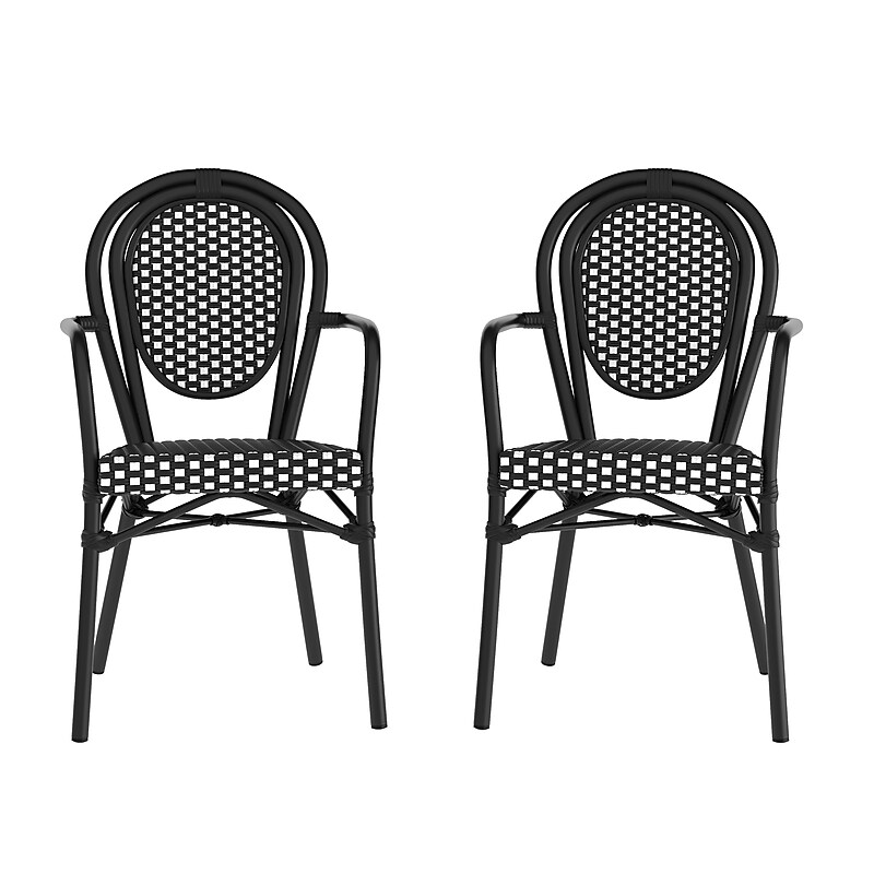 Flash Furniture Lourdes Indoor/Outdoor French Bistro Stack Chair with Arms, Black/White, 2/Pack (2SDA6422ABKWBK) image 1