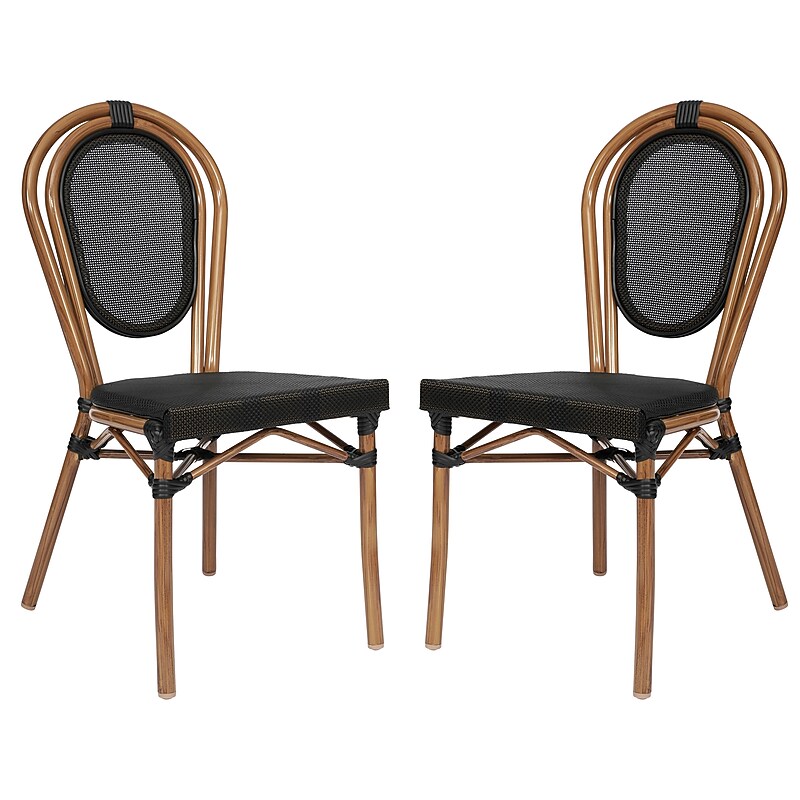 Flash Furniture Marseille Indoor/Outdoor French Bistro Stacking Chair, Black/Natural, 2/Pack (2SDA6422STXTBKN) image 1