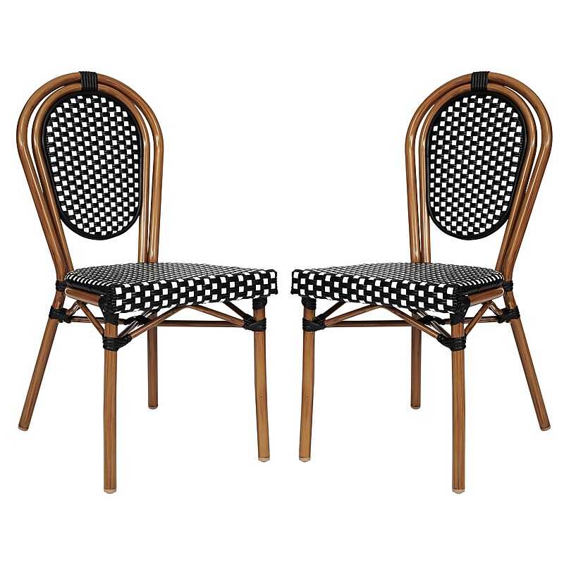 Flash Furniture Lourdes Indoor/Outdoor French Bistro Stacking Chair, Black/White/Natural, 2/Pack (2SDA6422SBWNAT) image 1