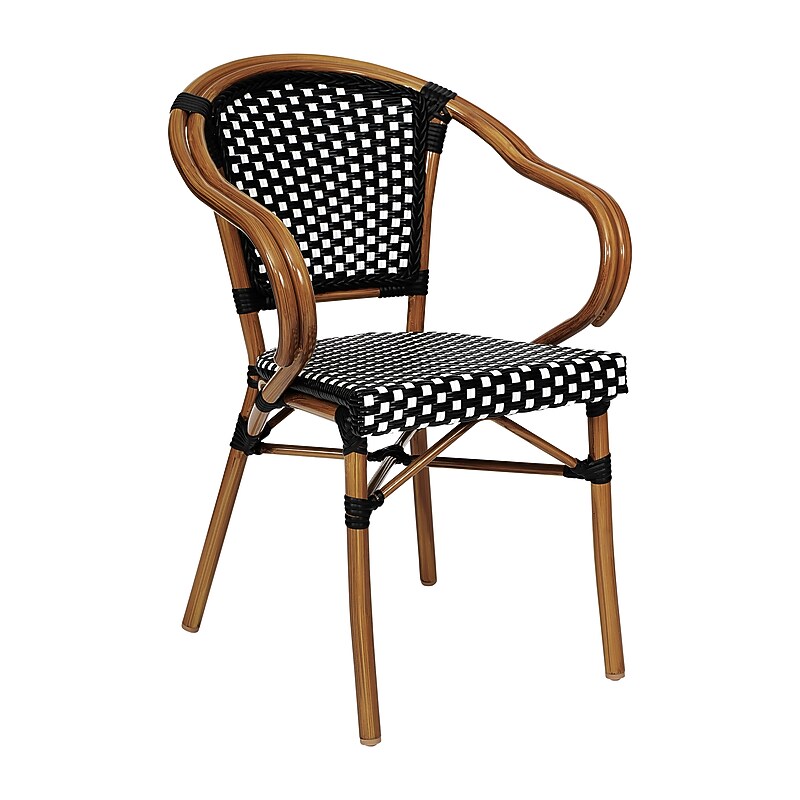 Flash Furniture Bordeaux Indoor/Outdoor French Bistro Stacking Chair with Arms, Black/White/Natural (SDAS642142BKWN) image 1