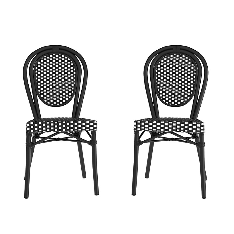 Flash Furniture Lourdes Indoor/Outdoor French Bistro Stacking Chair, Black/White, 2/Pack (2SDA6422SBKWBK) image 1