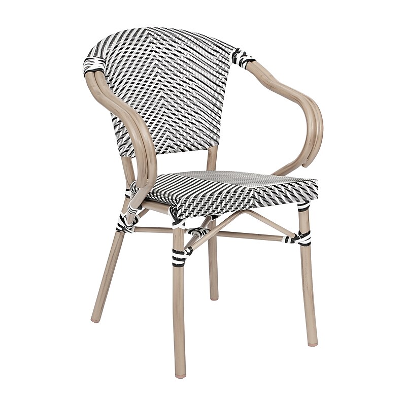 Flash Furniture Marseille Indoor/Outdoor French Bistro Stacking Chair with Arms, Black/White/Light Natural (SDAS64218BKWLTN) image 1