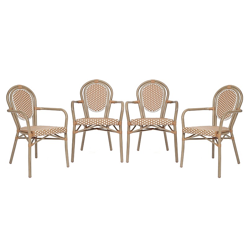 Flash Furniture Lourdes Indoor/Outdoor French Bistro Stack Chair with Arms, Natural/White/Light Natural, 4/Pack (4SDA6422ANWLTN) image 1