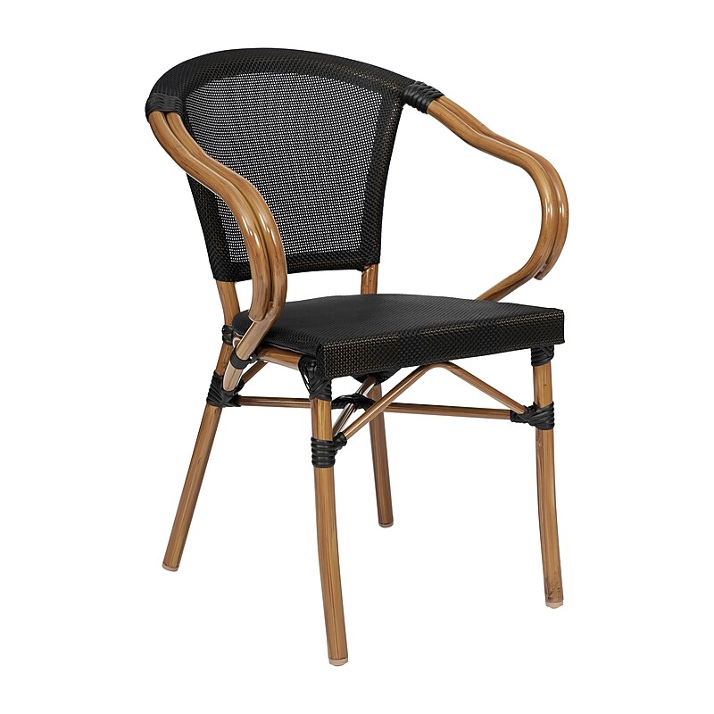 Flash Furniture Marseille Indoor/Outdoor French Bistro Stacking Chair with Arms, Black/Natural (SDAS64218BKN) image 1