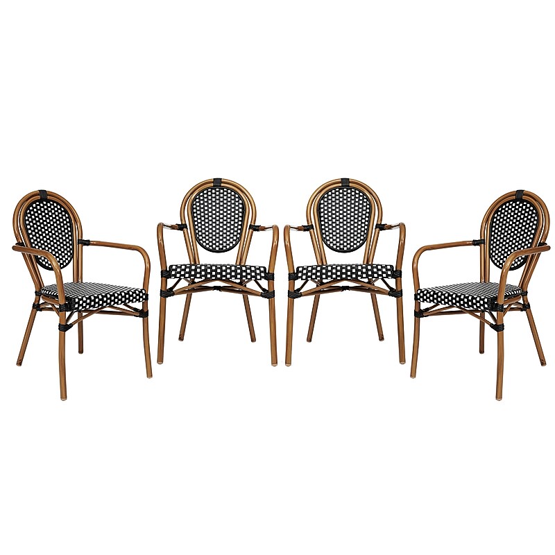Flash Furniture Lourdes Indoor/Outdoor French Bistro Stack Chair with Arms, Black/White/Natural, 4/Pack (4SDA6422ABWNAT) image 1