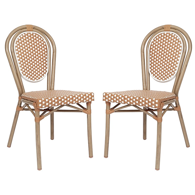 Flash Furniture Lourdes Indoor/Outdoor French Bistro Stacking Chair, Natural/White/Light Natural, 2/Pack (2SDA6422SNWLTN) image 1