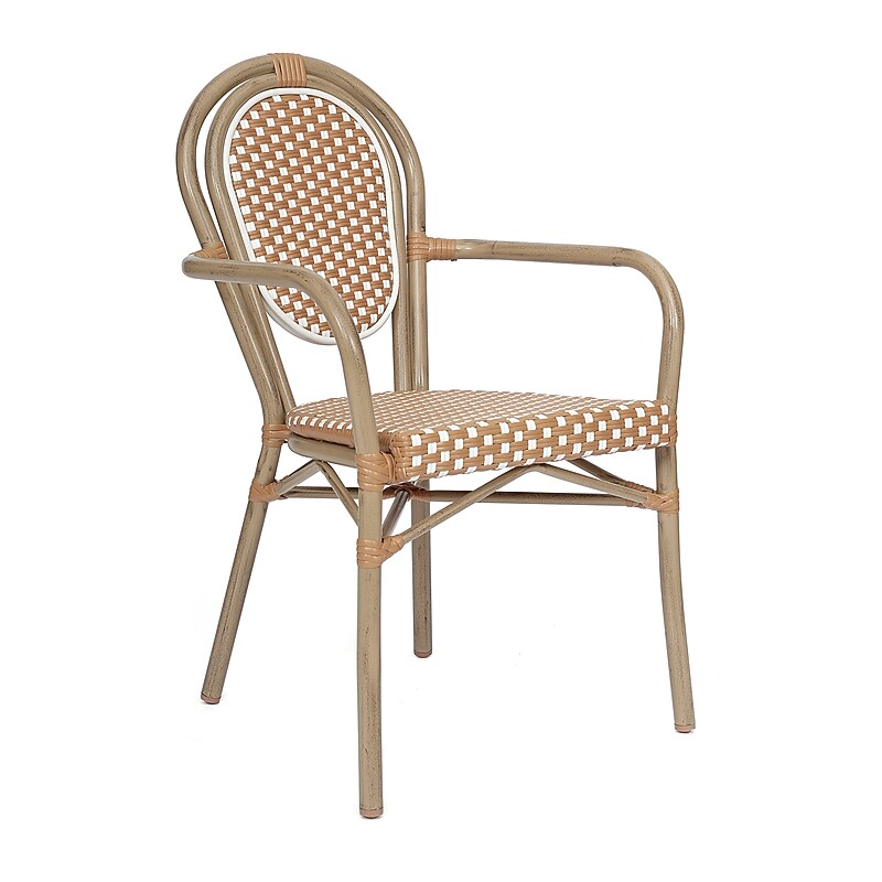 Flash Furniture Lourdes Indoor/Outdoor French Bistro Stack Chair with Arms, Natural/White/Light Natural (SDA6422ANWLTN) image 1