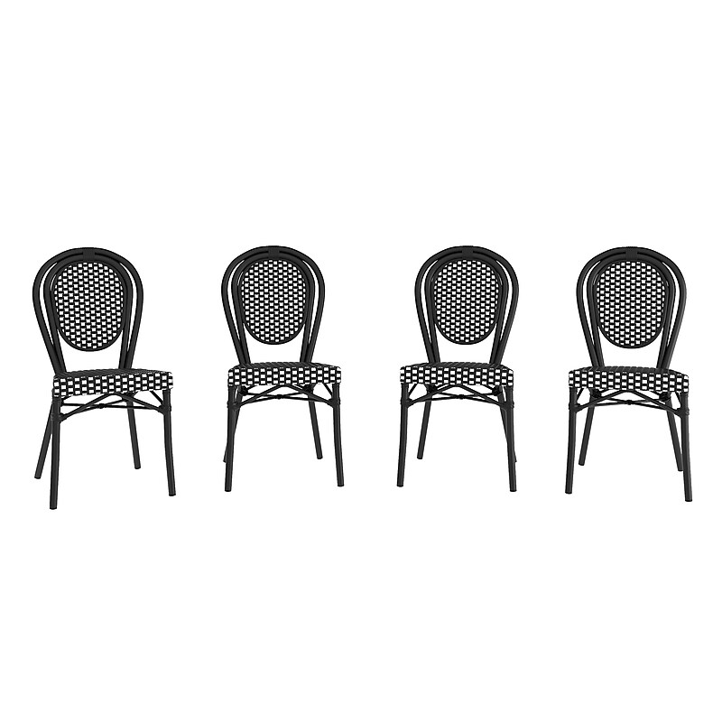 Flash Furniture Lourdes Indoor/Outdoor French Bistro Stacking Chair, Black/White, 4/Pack (4SDA6422SBKWBK) image 1