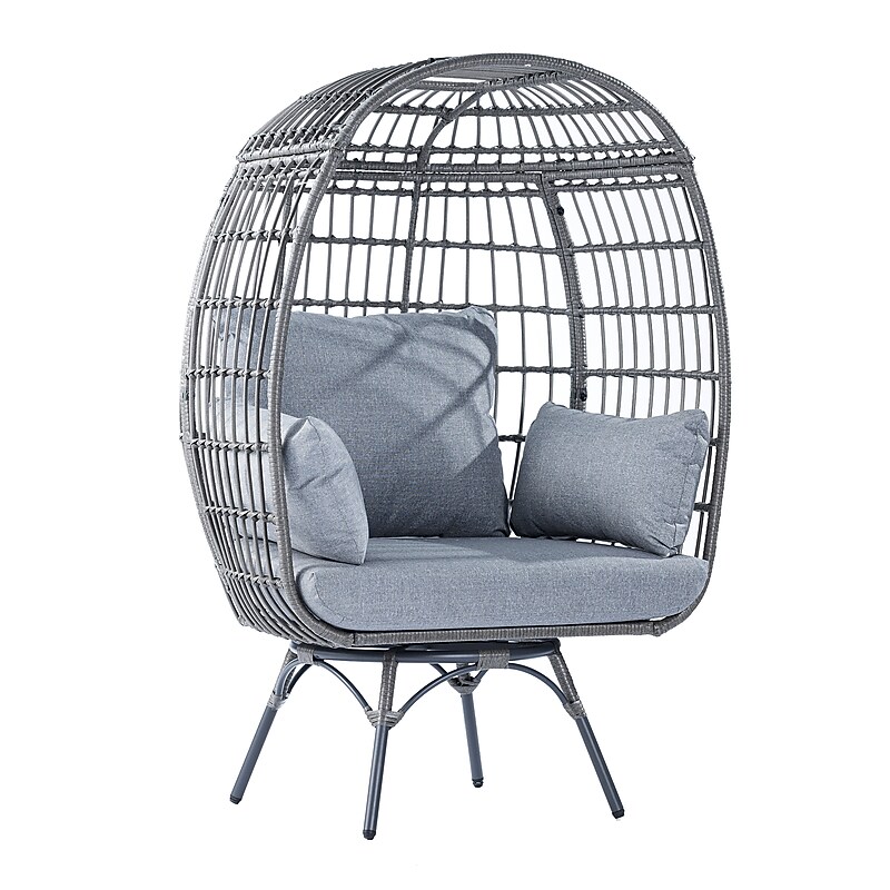 Flash Furniture Zola Commercial Oversized Wicker Egg Swivel Lounge Chair with 4 Cushions, Gray (SBC335GYGY) image 1