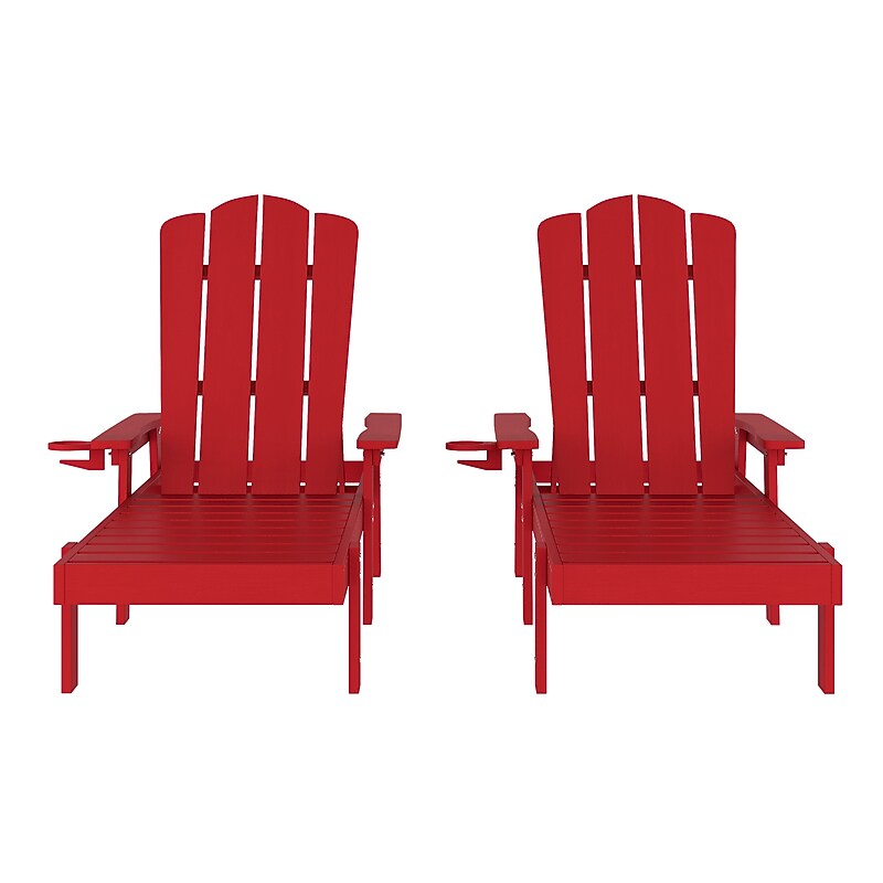Flash Furniture Sonora Adjustable Adirondack Loungers with Cup Holders, Red, 2/Pack (2LEHMP07001RED) image 1