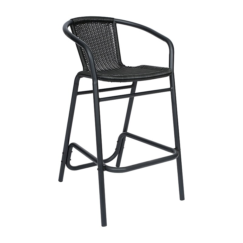 Flash Furniture Lila Indoor-Outdoor PE Rattan Restaurant Barstool, Black (SDA632032RBK) image 1
