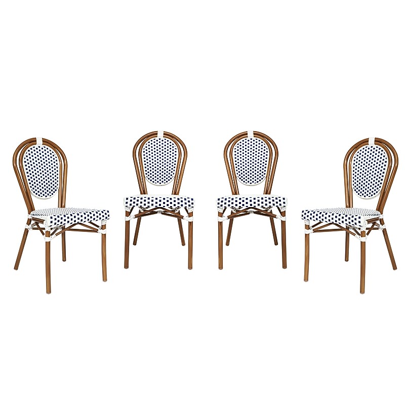 Flash Furniture Lourdes Indoor/Outdoor French Bistro Stacking Chair, White/Navy/Natural, 4/Pack (4SDA6422SWNVN) image 1