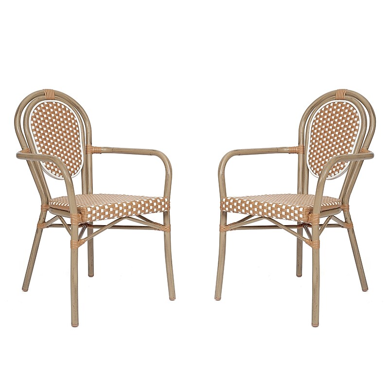 Flash Furniture Lourdes Indoor/Outdoor French Bistro Stack Chair with Arms, Natural/White/Light Natural, 2/Pack (2SDA6422ANWLTN) image 1