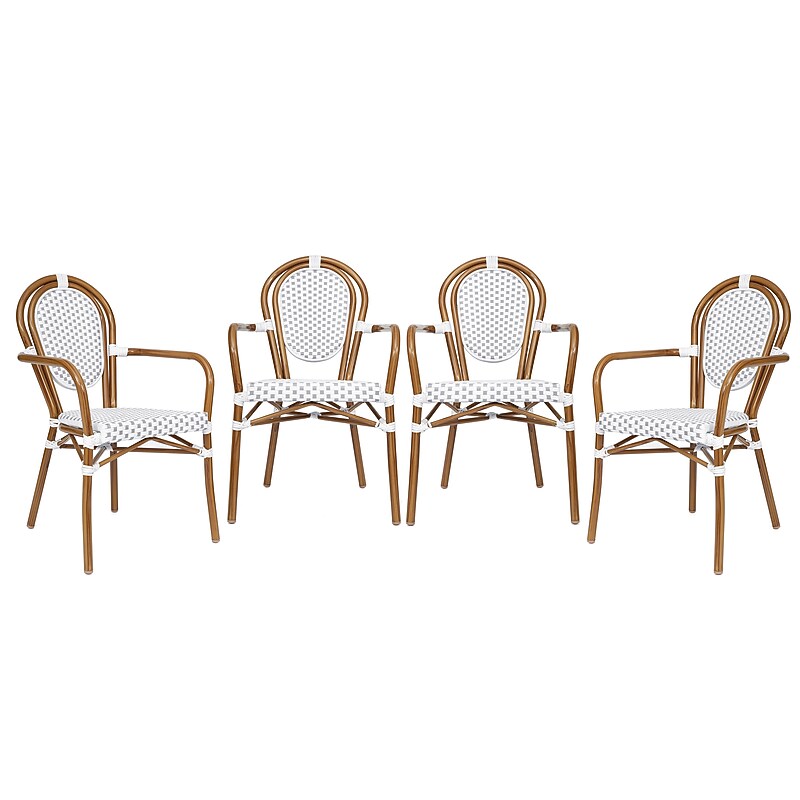 Flash Furniture Lourdes Indoor/Outdoor French Bistro Stack Chair with Arms, White/Gray/Natural, 4/Pack (4SDA6422AWGYN) image 1