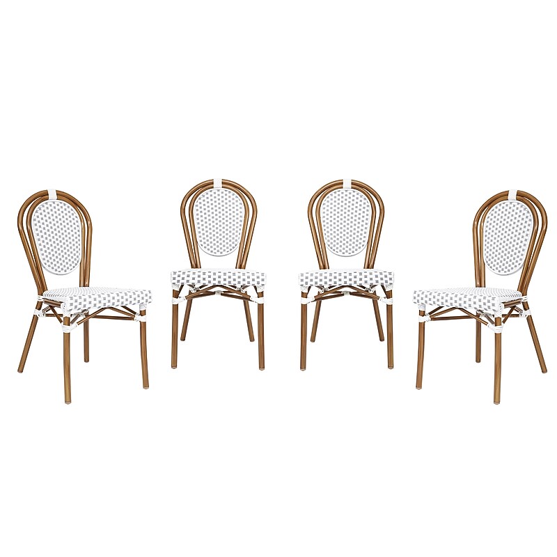 Flash Furniture Lourdes Indoor/Outdoor French Bistro Stacking Chair, White/Gray/Natural, 4/Pack (4SDA6422SWGYN) image 1