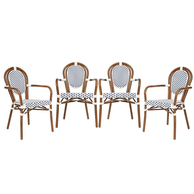 Flash Furniture Lourdes Indoor/Outdoor French Bistro Stack Chair with Arms, White/Navy/Natural, 4/Pack (4SDA6422AWNVN) image 1
