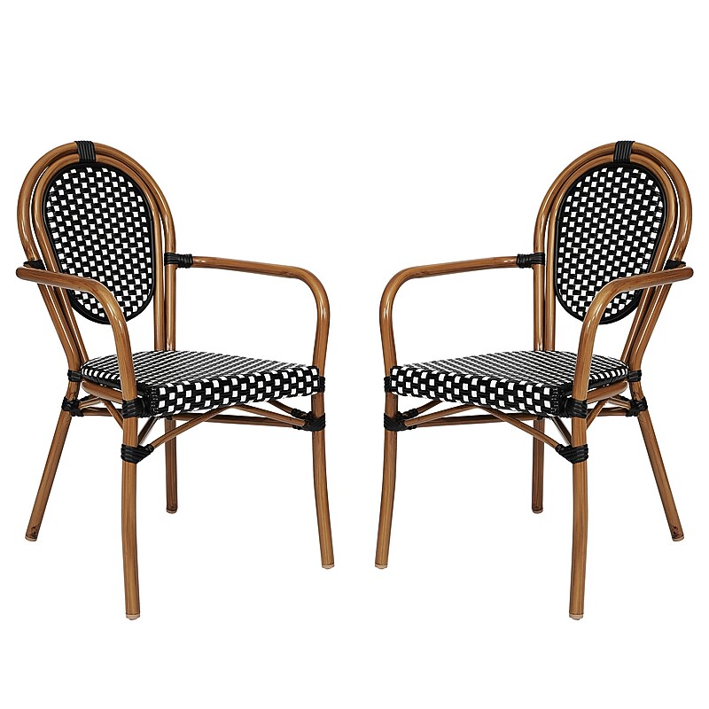 Flash Furniture Lourdes Indoor/Outdoor French Bistro Stack Chair with Arms, Black/White/Natural, 2/Pack (2SDA6422ABWNAT) image 1