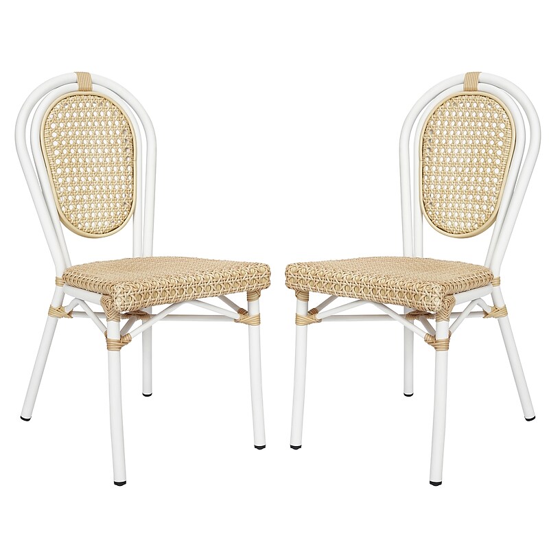 Flash Furniture Cannes Indoor/Outdoor French Bistro Stacking Chair, Natural/White, 2/Pack (2SDA642111NW) image 1