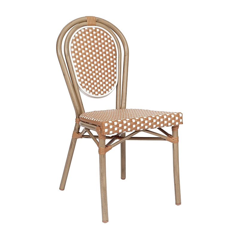 Flash Furniture Lourdes Indoor/Outdoor French Bistro Stacking Chair, Natural/White/Light Natural (SDA6422SNWLTN) image 1