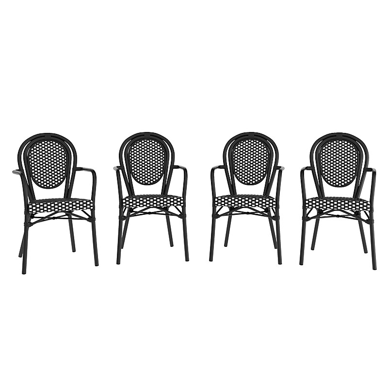 Flash Furniture Lourdes Indoor/Outdoor French Bistro Stack Chair with Arms, Black/White, 4/Pack (4SDA6422ABKWBK) image 1