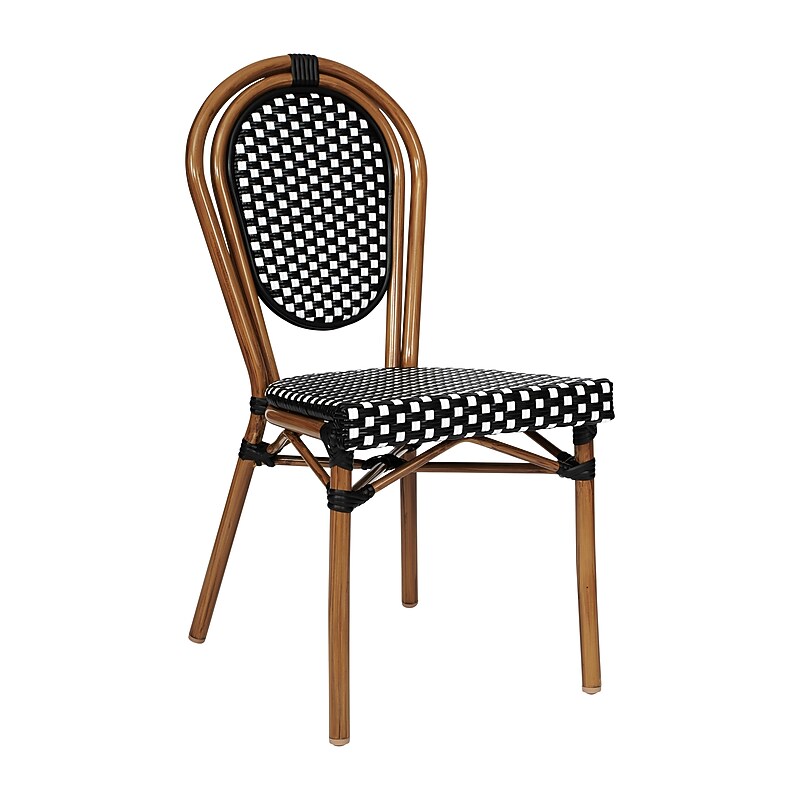 Flash Furniture Lourdes Indoor/Outdoor French Bistro Stacking Chair, Black/White/Natural (SDA6422SBKWHNAT) image 1