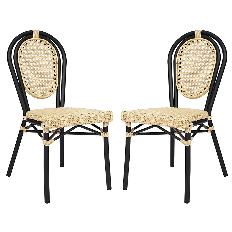 Flash Furniture Cannes Indoor/Outdoor French Bistro Stacking Chair, Natural/Black, 2/Pack (2SDA642111NBK) image 1